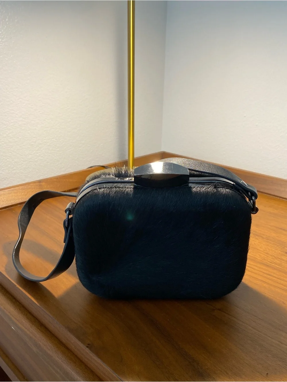 Black Fur Clutch Wristlet - Sleek Evening Bag